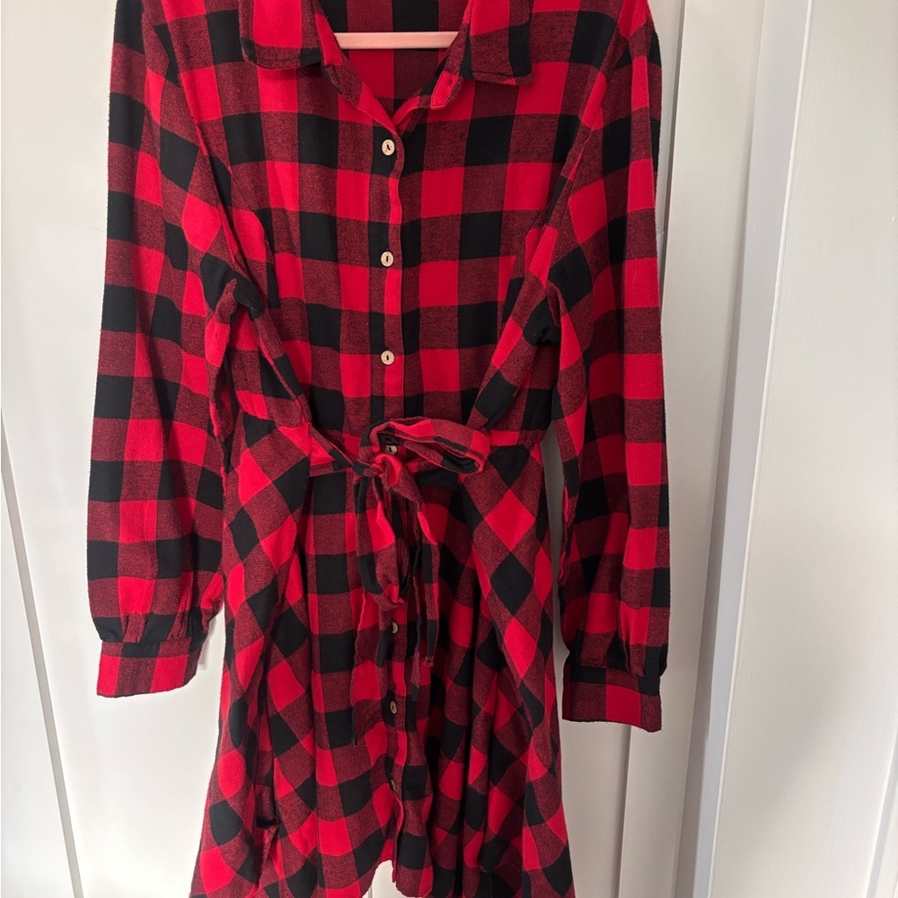 ChicSoul Plaid Button-Down Midi Dress | Tie Waist | Size 2XL